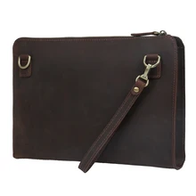 Handmade Men s Genuine Leather Message Bags Clutch Envelope Bag Purse Handbag Dark Brown Shoulder Bag