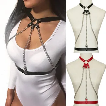 

DIEZI Punk Leather Harness Belt Bondage Cage Gothic Chain Body Necklace Women Vintage 2019 New Fashion Cosplay Torques Jewelry