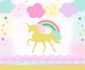 

Unicorn Mermaid Backdrop Photo Booth Photocall HUAYI Vinyl Birthday Party Banner Background W-1819