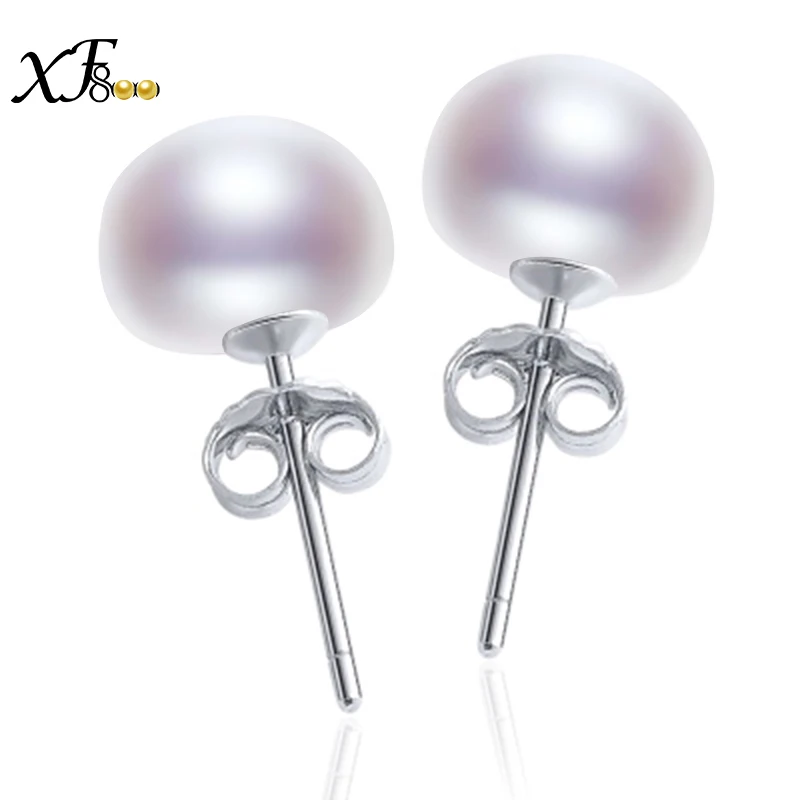 

[XF800]Natural Pearl Earrings 925-Sterling-Silver Jewlery Real Fresh Water White Pearl Stud Earrings Wedding Party Gift [E253]