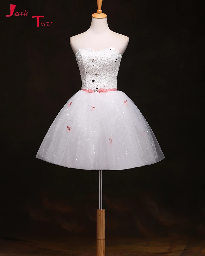 

Jark Tozr Custom Made Lace Bodice Sequined Bow Skirt Graduation Homecoming Cocktail Party Dresses 2019 Chic Mezuniyet Elbiseleri