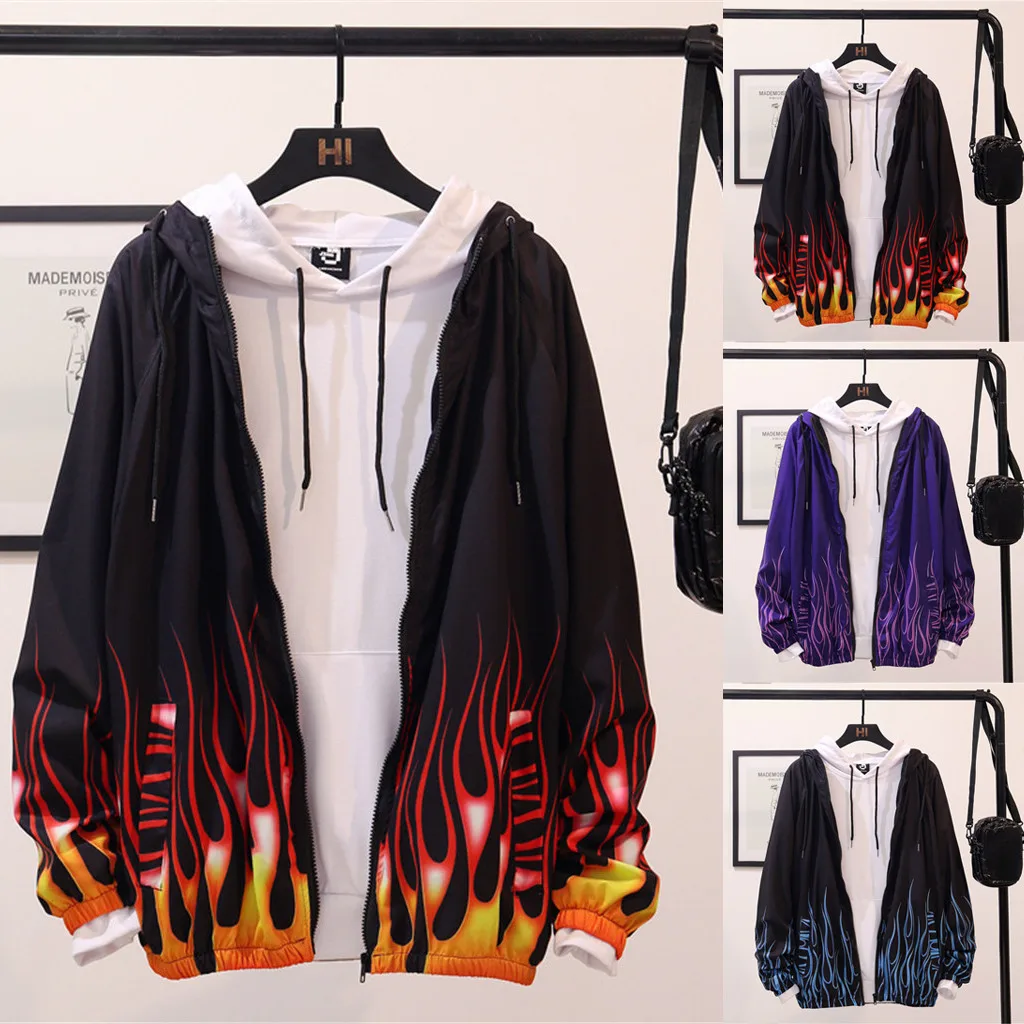 

Men's Fashion Printed Long-sleeved Hooded Sweater Coat Sports Coat Top Blouse 2019 Spring Summer Outerwear Windbreaker Male