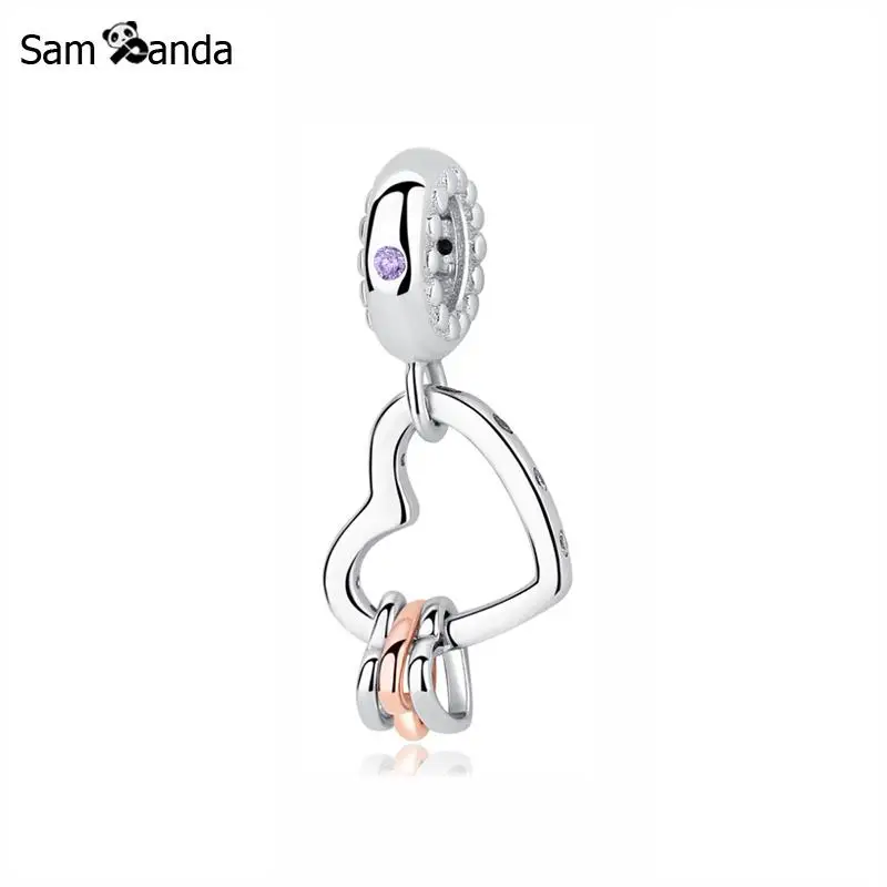 

Original 100% 925 Sterling Silver Charm Bead Heart Highlights Charms Love Pendant Crystal Fit Pandora Bracelet Women DIY Jewelry