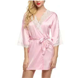 Сексуальные шелковые халаты для женщин кружева Неглиже розовый халат нижнее белье Женская одежда для невесты цветочные кимоно пижамы