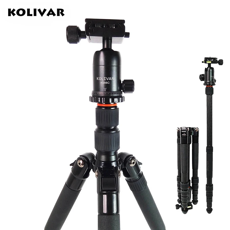 

KOLIVAR K666C Professional Compact Travel Carbon Fiber Camera Tripod With Ball Head For DSLR SLR Camera Stand Better than Q666C