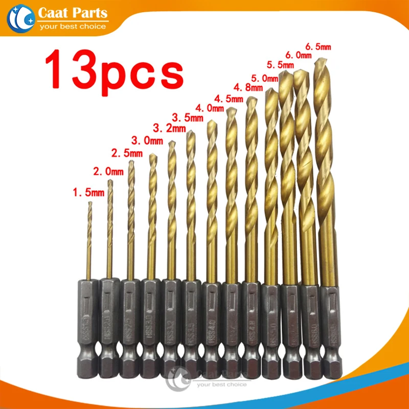 

13Pcs/Lot,1.5-6.5mm 1/4''6.35mm Hex Shank tungsten carbide Twist drill bits,High Speed Steel HSS Titanium Coated Drill Bit Set