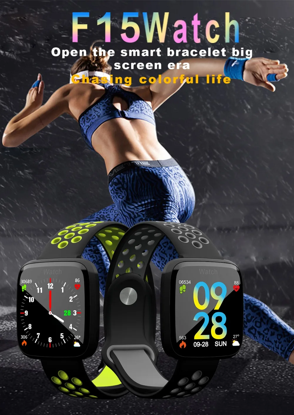 Torntisc F15 Heart Rate Smart band IP67 waterproof Blood pressure oxygen monitor Fitness Bracelet Double color strap smart watch for men women (1)