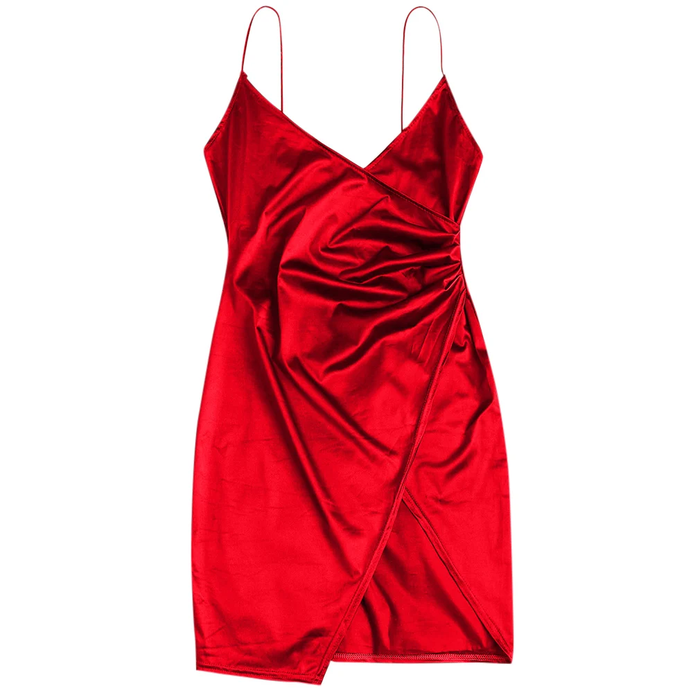 ZAFUL Cami Crossover Asymmetric Dress - Color: Lava Red
