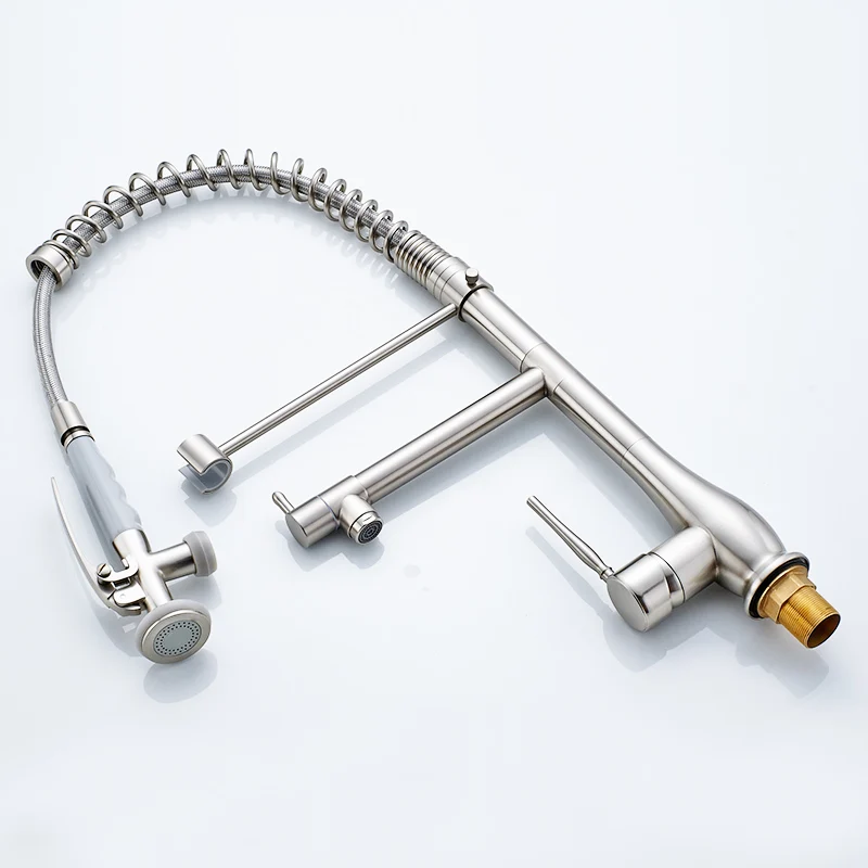 Fapully Kitchen Faucet Mixer Nickle Brushed Dual Sprayer Swivel Rotatable Hot Cold Sink Water Tap Mixer