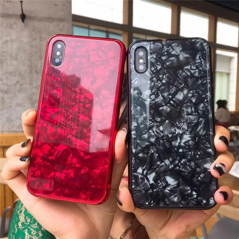 

NTSPACE Drop-proof protective Case For iPhone 6 6s 7 8 X simple mobile phone Cover For 6 7 8 Plus plated soft-edged glass Case
