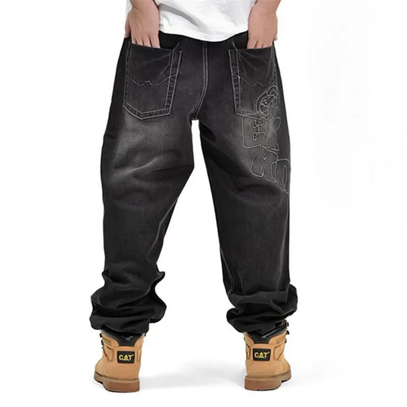 2016 Fat Mens Baggy Jeans Hip Hop Loose Embroidery Denim Pants Plus Size P3096