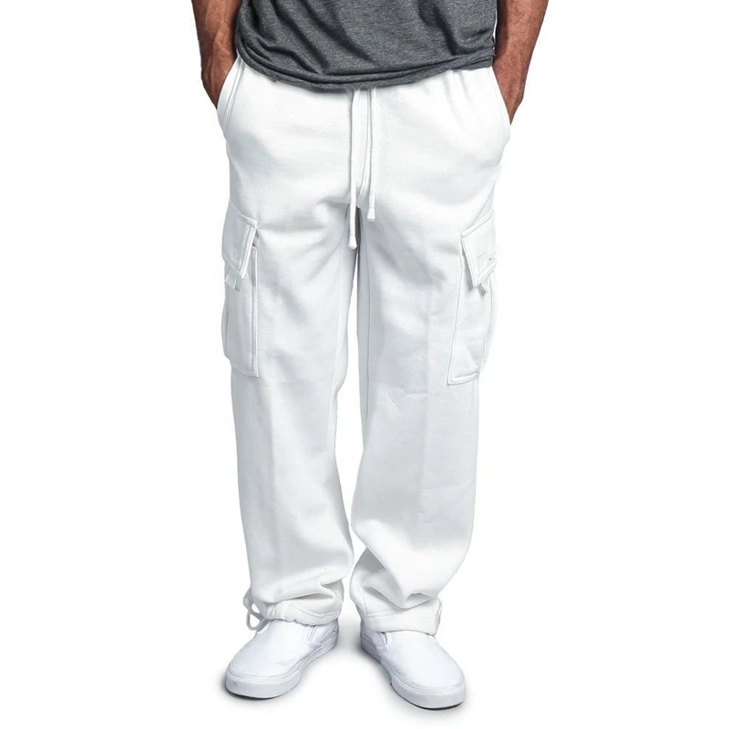 New Sweatpants Men'S Drawstring Elastic Waist Pants Solid Pocket Trousers Loose Straight Men Movement Joggers Casual |