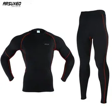 ARSUXEO Мужская Зимняя Теплая Флисовая компрессионная одежда для велоспорта, рубашки, трико, наборы для бега, Джерси, спортивные костюмы N56
