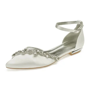 Creativesugar/женские туфли на плоской подошве с острым носком; вечерние модельные туфли с ремешком на щиколотке; туфли на плоской подошве для свадебной вечеринки, выпускного бала - Color: Ivory