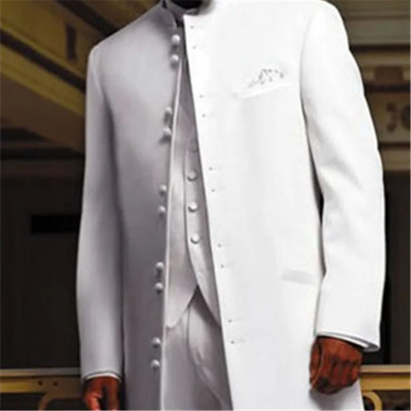 Tailor Made Long White Coat Men Suit 3Pieces(Jacket+Pant+Vest+Tie