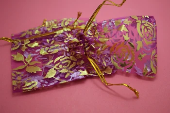 

100pcs/lot rose pink gold roses colour Organza Bags 15x20cm Wedding Favour Gift bag Jewellery pouches