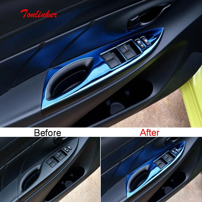 

NEW Stainless Steel Car Styling window lift control Ring Panel Cover Sticker Case for 2014 Toyota Vios to dazzle Accessories