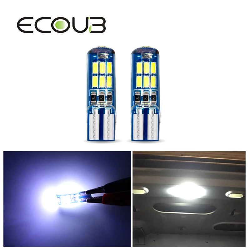 

2PCS T10 W5W LED Car Interior Light Silicone Case Lamp 12V 3014 15 SMD Side Wedge Parking Bulb Auto Car Reading Lights