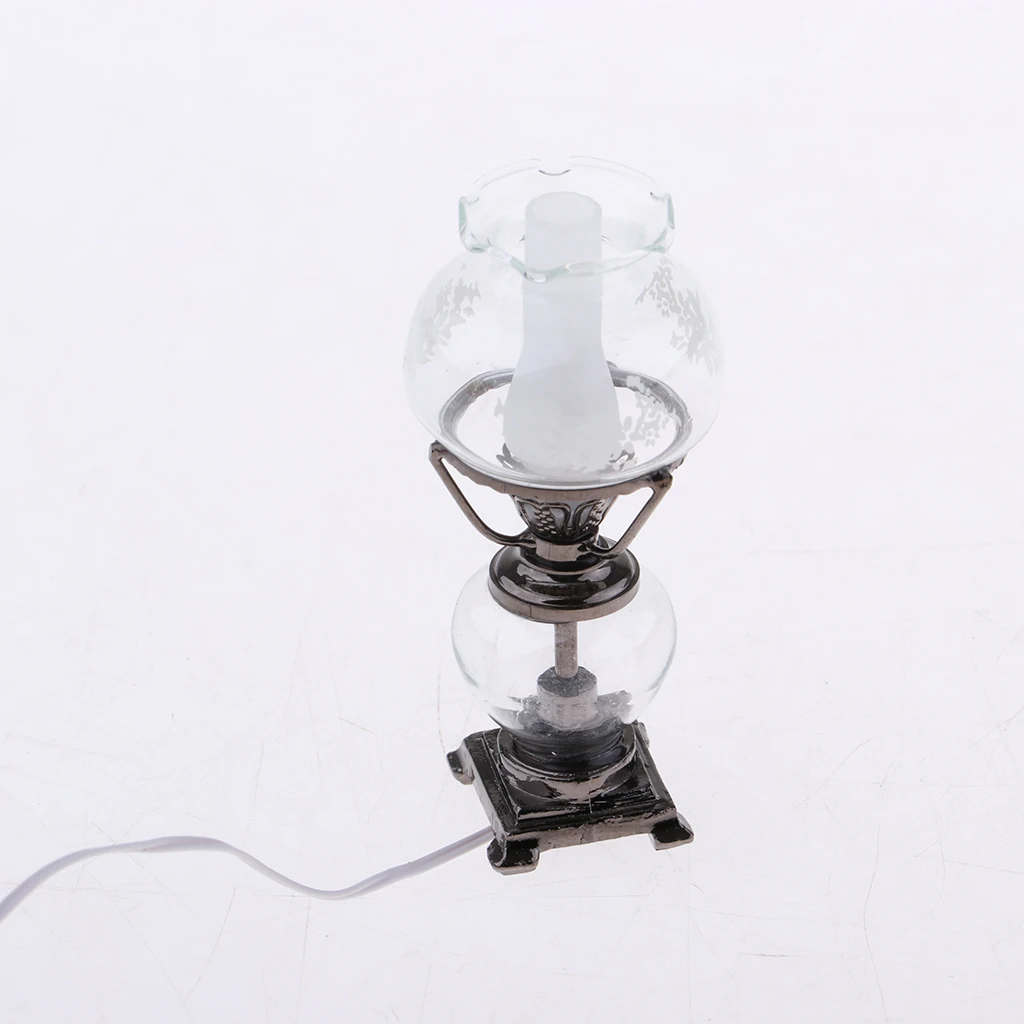 1:12 Dollhouse Miniature Modern Floral 2-Layer Bedside Table Desk LED Lamp Night Light Mini Doll House Decor, 9V-12V