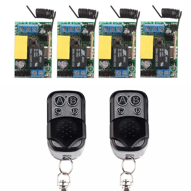 

AC 220V 10A 1 CH RF Wireless Remote Control Switch System 2 X Transmitter + 4 X Receiver Learning Code 315/433 MHZ