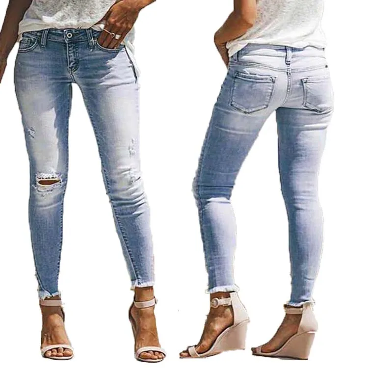 Women Denim Jeans Ripped Hole Skinny Stretch Pencil Pants Plus Size Jean Pants