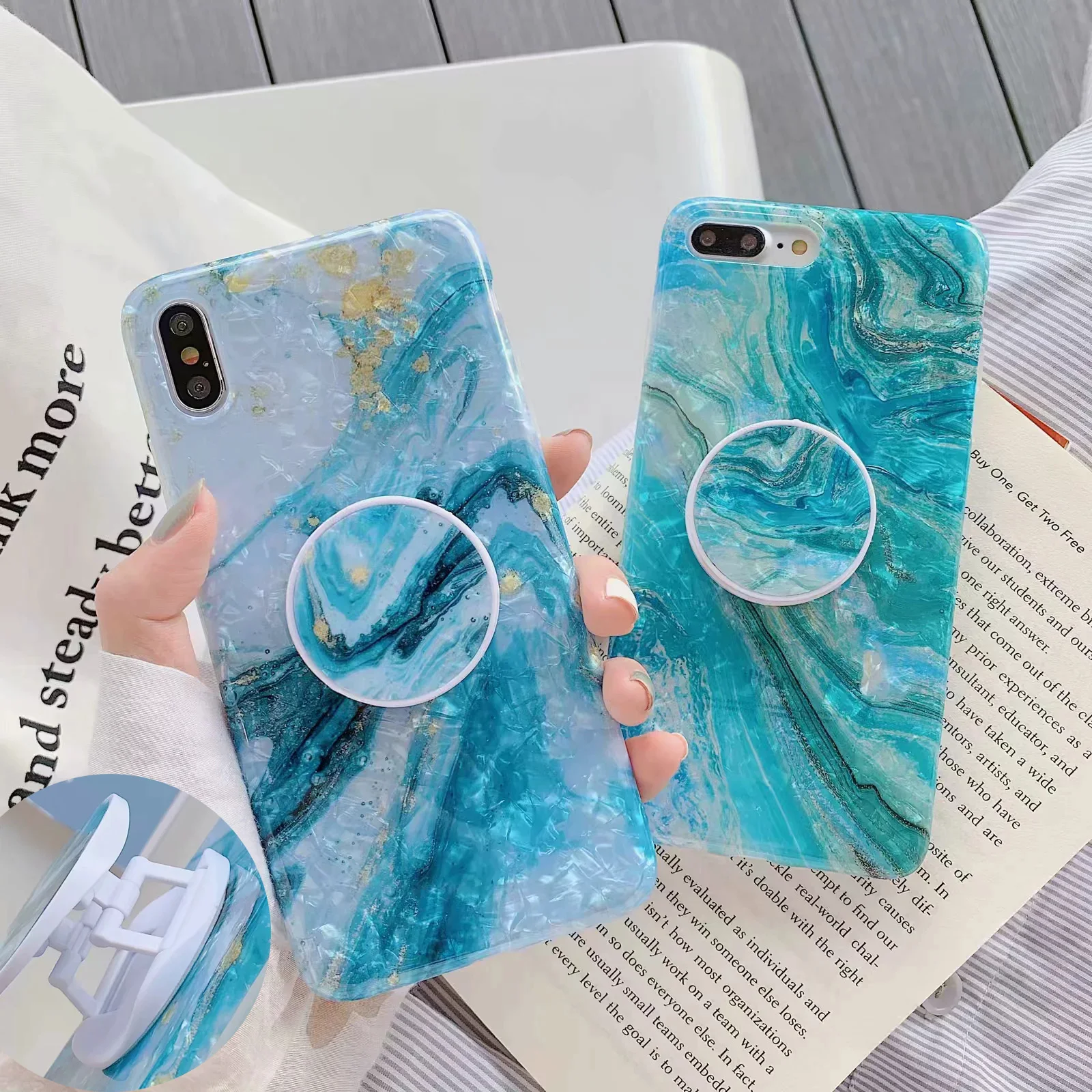 

Fashion Ocean Blue Granite Stone Marble Phone Case for iphone 6 6s 7 8 plus Case for iphone X XS Max XR Back Cover Stand Fundas