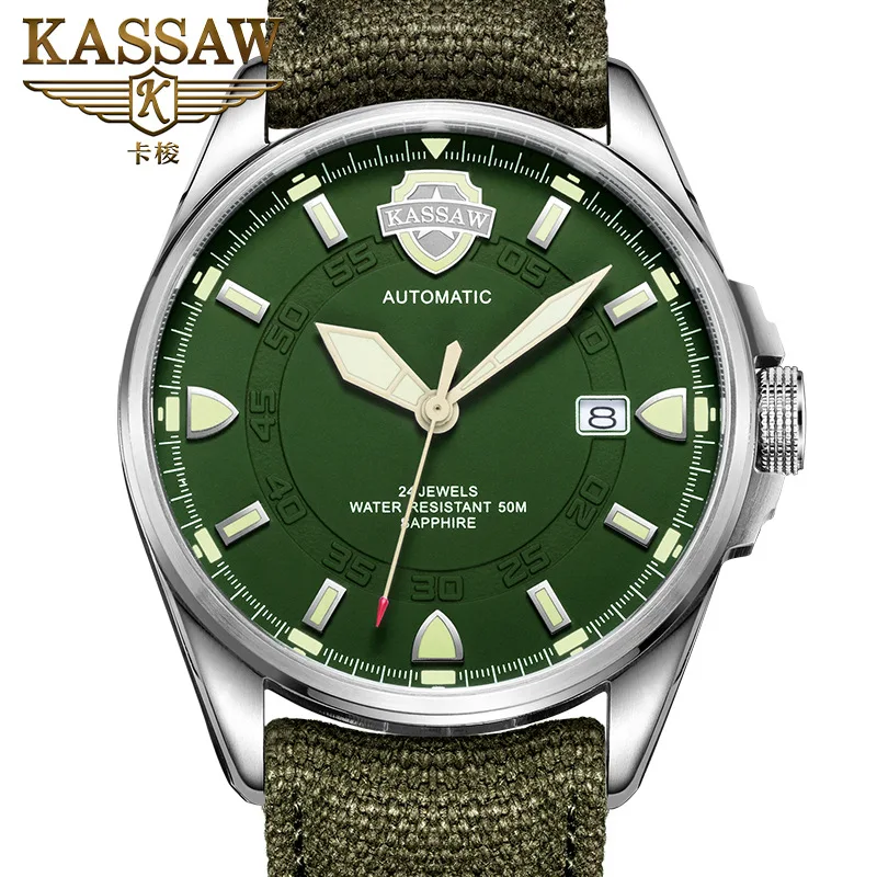 Cassaw часы мужские военные часы кожаные светящиеся автоматические механические часы спортивные полые водонепроницаемые мужские часы