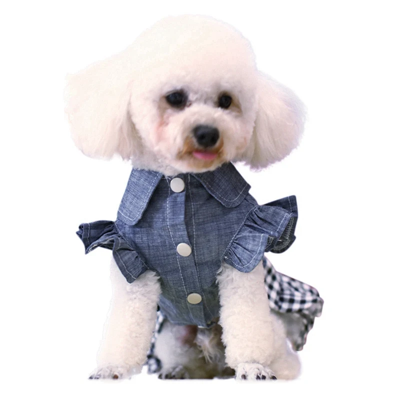 Весенняя одежда для собак джинсовое платье юбка наряд для маленьких собачек одежда для щенков Чихуахуа йоркки Одежда для питомцев Тедди