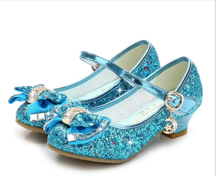 Classic Bow Girl PU Leather Shoes For Girls Party Dance Children Kids Shoes 3-14 Years Princess High Heels Child Wedding