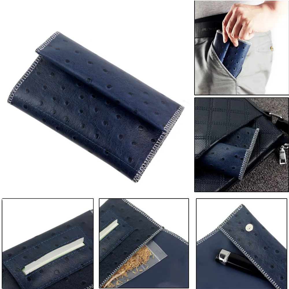 

Blue High-Grade Large Capacity Leather Tobacco Pouch Bag Portable Single Double Pipe Tobacco Storage Fashion Gifts