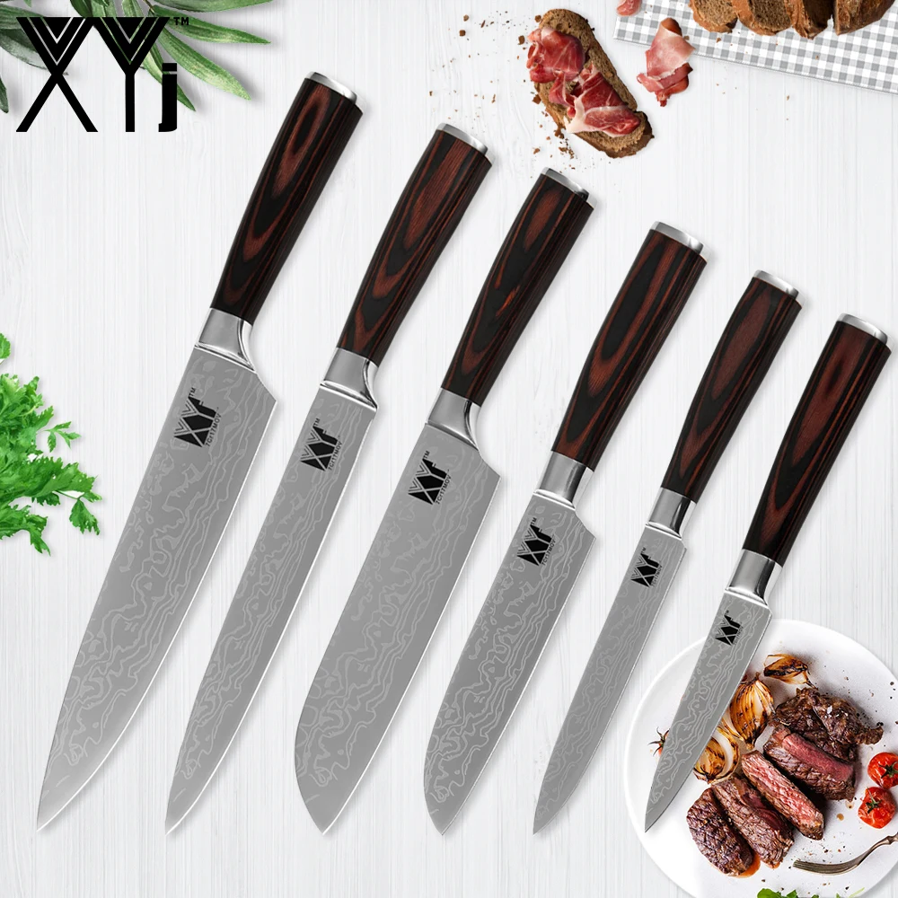 XYj 6 шт. Нержавеющая сталь Кухня Ножи высокого углеродный острый нож Цвет
