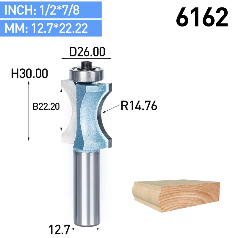 HUHAO 1 шт. 1/2 дюйма хвостовик полукруглый бит 2 Флейта концевая фреза для дерева с подшипник, деревообрабатывающий инструмент фреза - Длина режущей кромки: 6162