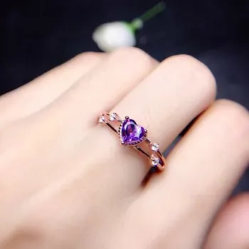 

Huitan Simple Thin Engagement Ring Inlaid Purple Heart Shaped CZ Trendy Chic Wedding Rings for Women Fashion Finger Jewelry