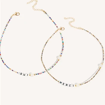 

DIY alphabet letter freshwater pearl necklace beads choker women Pearlized Spectrum bohemian boho Multicolored beaded necklace