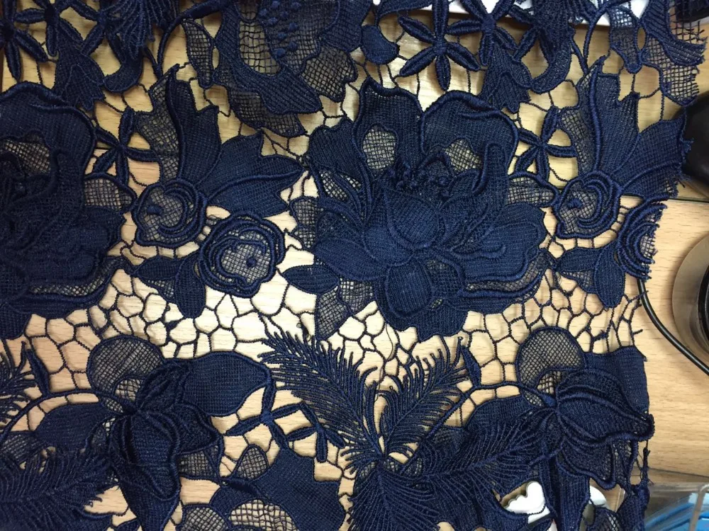 

2 yards navy blue lace fabric, venice 3D flowers crochet lace fabric, venice lace fabric for evening dress