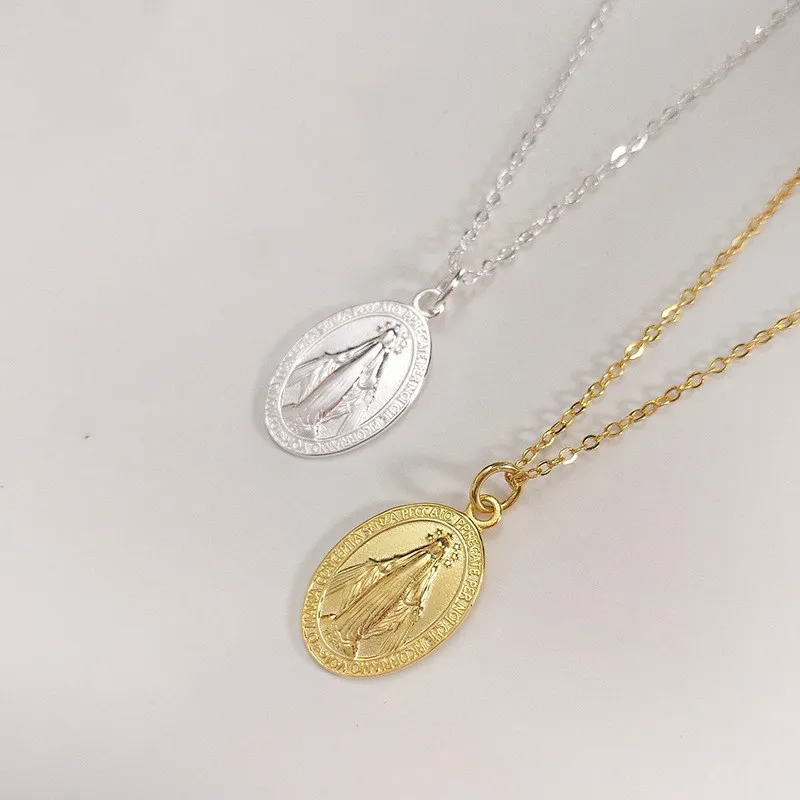 Новая мода Настоящее серебро кулон ожерелье s ювелирные изделия 925 стерлингового серебра индивидуальная медаль Марии эффектное ожерелье