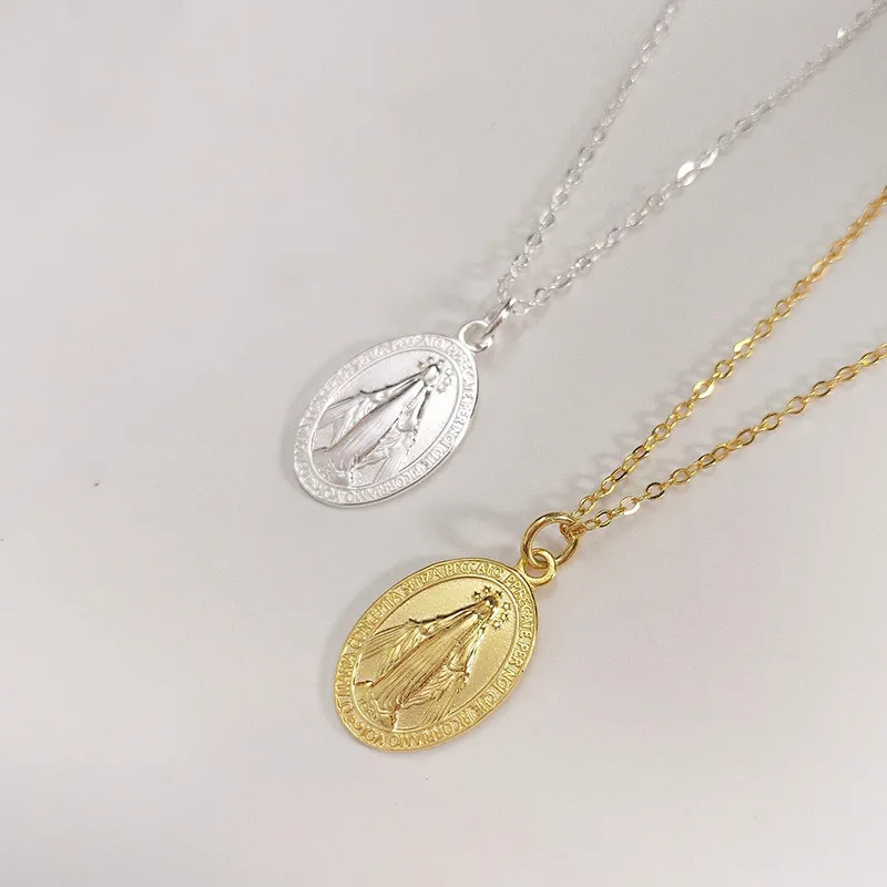 

2019 New Fashion Real Silver Pendant Necklaces Jewelry 925 Sterling Silver Personality Medal Maria Statement Necklace