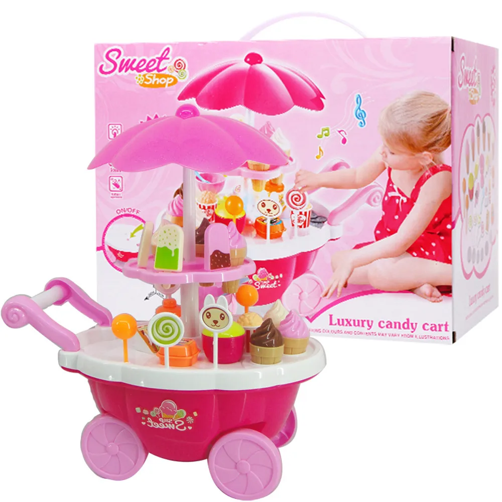 

39PCs New Kids Toys Simulation Mini Candy Ice Cream Trolley Shop Pretend Play Set 39PC lastic Food Toy Do House Toy Children's