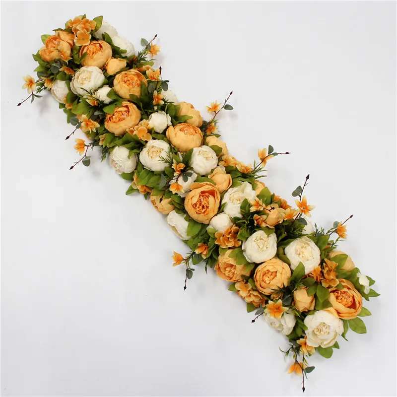 custom made Artificial rose flower row Wedding background wall arch Welcome desk decorative fake flower Home holiday decoration - Цвет: A yellow