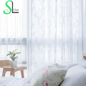 

Slow Soul White Pastoral Leaves Curtain Bedroom French Window Tulle Curtains Cortinas For Living Room Kitchen And Sheer Rideaux