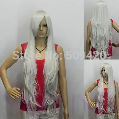 FSX59828&gt&gtwomen new silver grey long full ramp bangs wavy curly Cosplay wig cap wigs W@ |