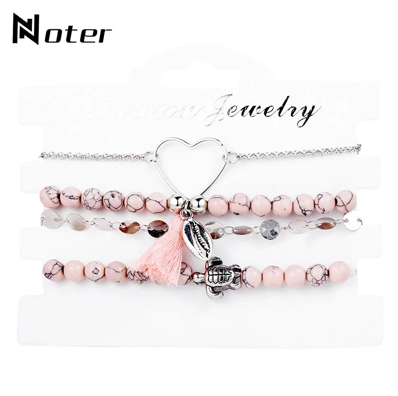 

Boho 4pcs/set Tassel Bracelet Femme Cute Tortoise Heart Couple Bracelet Moda Mujer 2019 Chain Link Braclet Beaded Braslet Gift