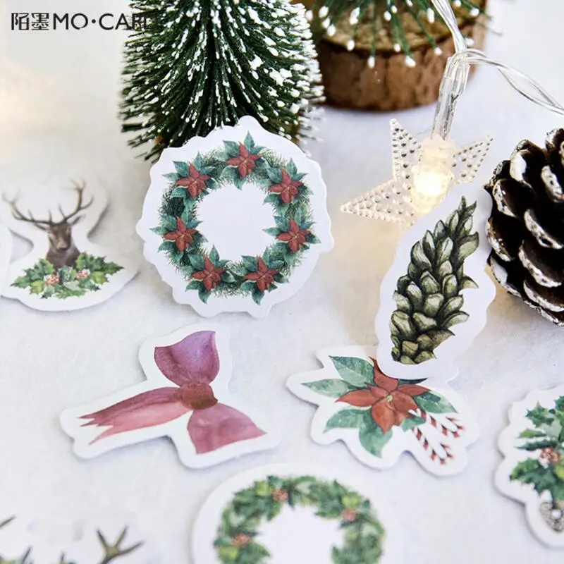 

45 pcs/box Merry Christmas Garland/Stamp paper sticker Lable decoration DIY diary scrapbooking sealing sticker kawaii stationery
