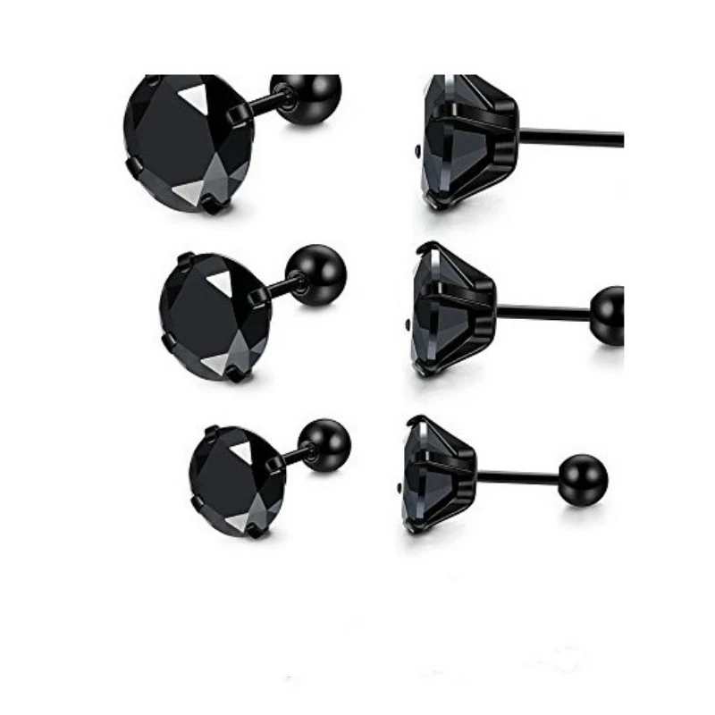 

Black Zircon Lucky Stone with 316L Stainless Steel Pendant Stud Earrings Punk Rock Style Male Men Earrings Jewelry