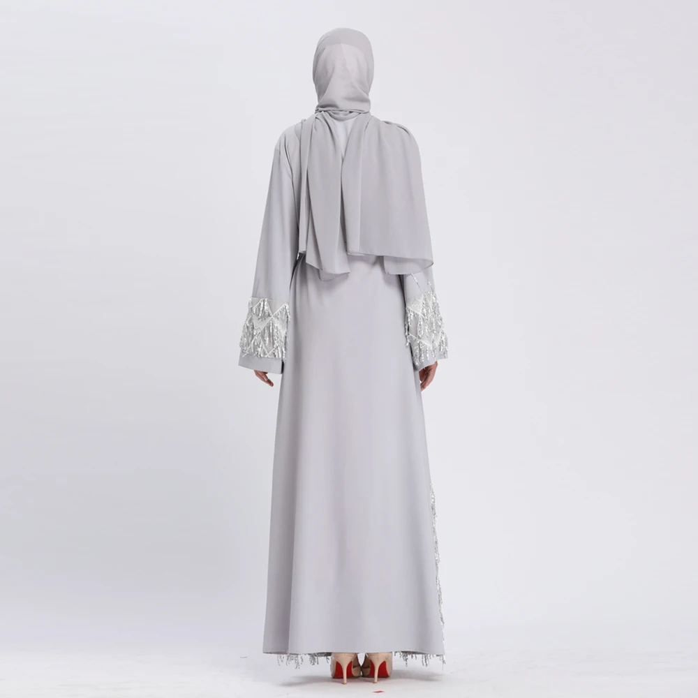 Дубай мусульманское платье Женский передний открытый кардиган Абайи с сочетанием комплект-хиджаб