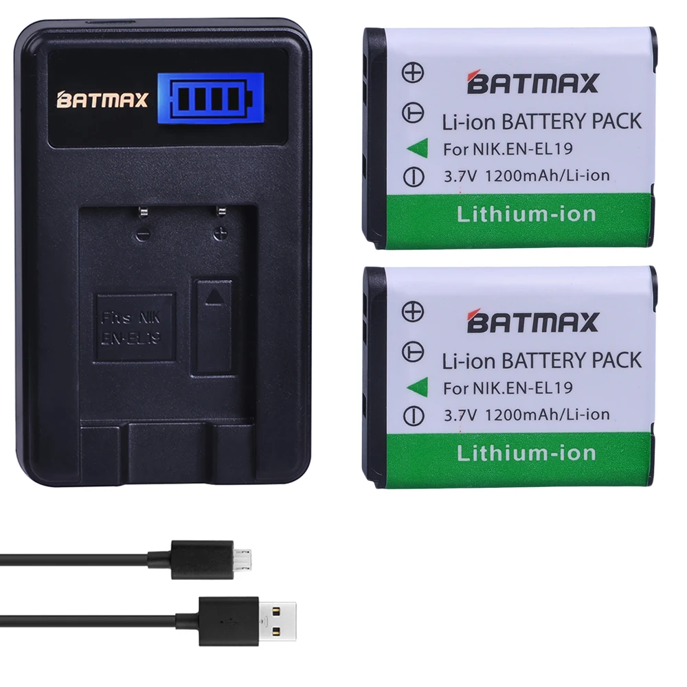 

2Pcs 1200mAh EN-EL19 EN EL19 ENEL19 Battery + LCD USB Charger for Nikon S100 S2500 S2600 S3100 S6400 S4100 S4150 S3300 S4300