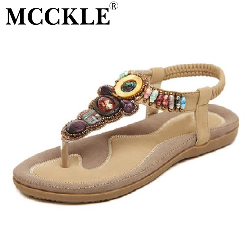 MCCKLE 2017 New Fashion Women Shoes Thong Sandals Woman Bead Black Ladies Summer Style Casual Comfortable