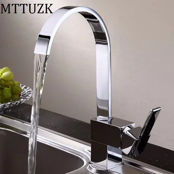 

MTTUZK deck mounted square Copper chrome kitchen waterfall faucet bathroom table basin faucet hot and cold mixer faucet