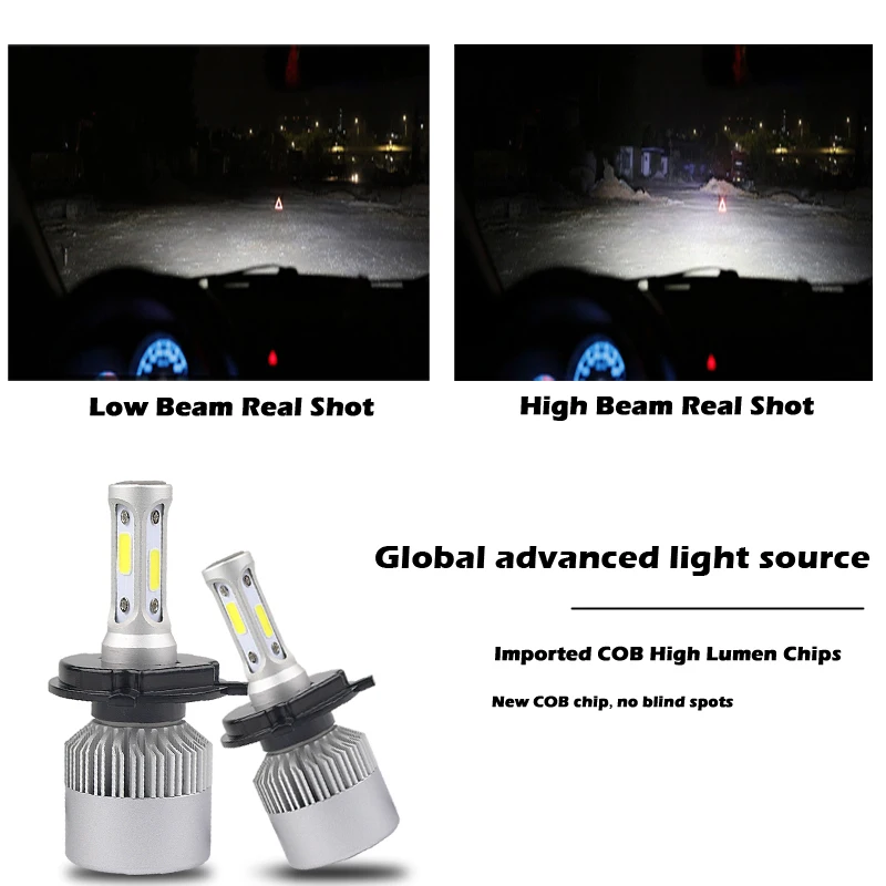 Из 2 предметов 72W фары для 8000LM 6500K H4 H1 H3 турбо светодиодный фар автомобиля H7 H8 H9 H11 H27/880/881 9005 HB3 9006 HB4 9007 светодиодный противотуманный свет лампы