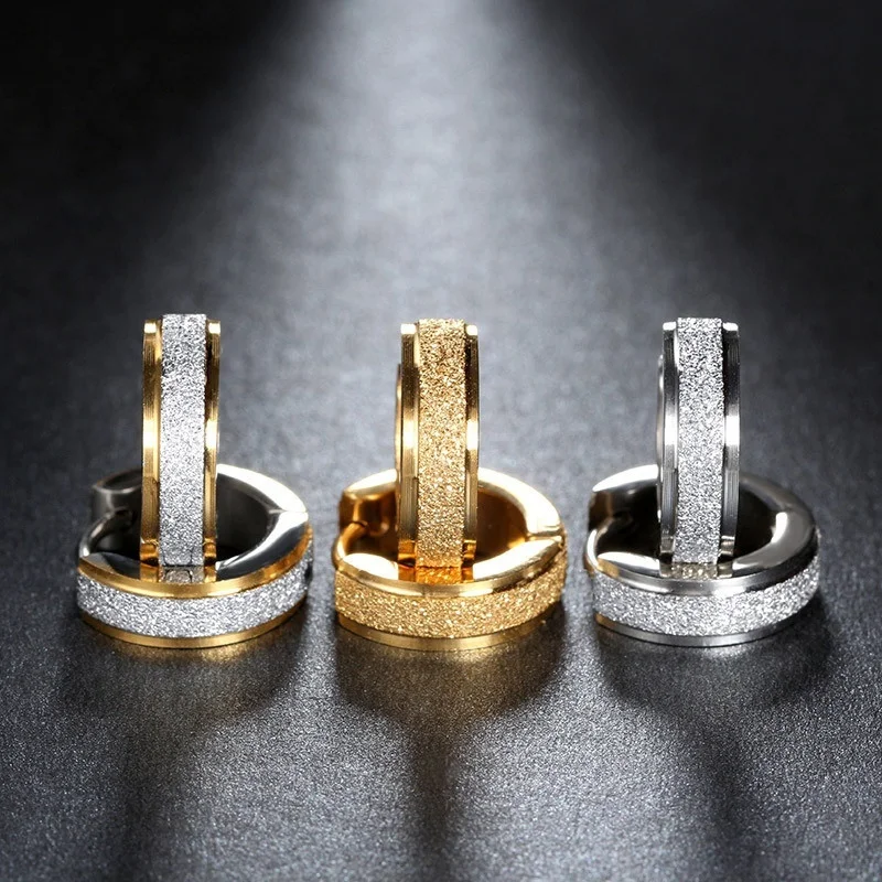 

Frosted Stainless Steel Round Small Circle Huggies Rhinestone Hoop Earrings For Women Fashion Loop Ear Jewelry 1 Pair Earrings